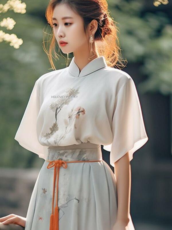 Improved Chinese Hanfu Female Retro Daily Tea Art Fairy Hanfu Dress Set Women Vintage Lady Oriental Daily Hanfu Dress