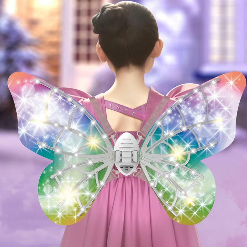 Luminous Elf Fairy Wings para crianças, música brilhante, borboleta brilhante, traje de Halloween, adereços de desempenho, acessórios para meninas
