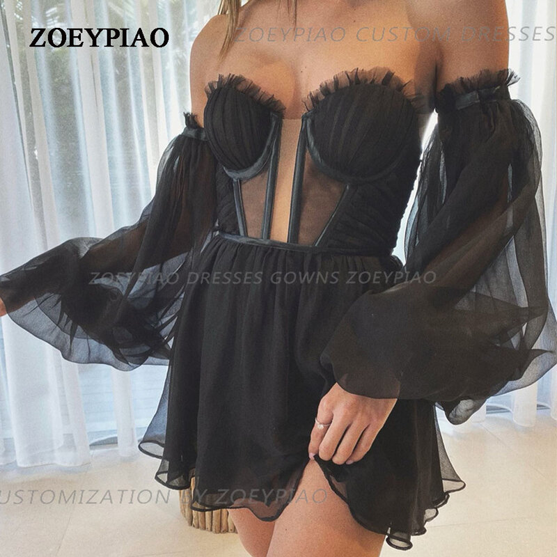 Sexy Black Chiffon Short Cocktail Prom Party Dresses Sweetheart Pleats Mini Beach Cocktail Dress Evening Gowns Formal Club