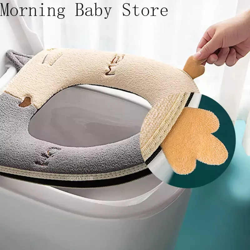 Cartoon Cat Shape Toilet Mat with Handle Thicken Plush Toilet Seat Cover Mat Universal Toilet Cushion Bathroom Aceesories