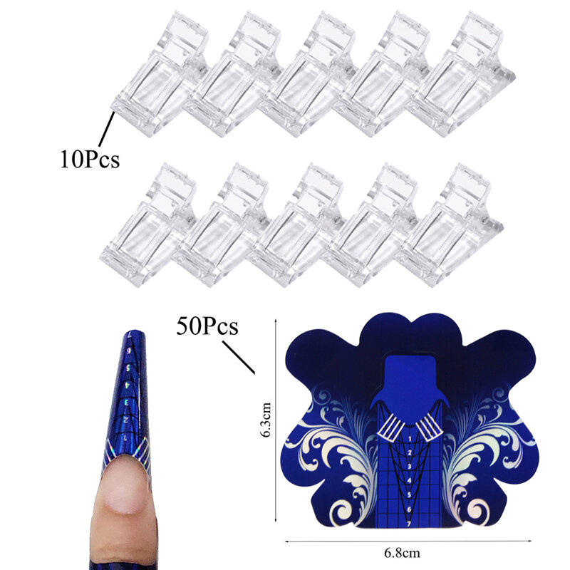 50Pcs Butterfly Nail Extension Forms Sticker Holder Gel Acrylic 10Pcs Nail Clip Transparent Gel Building Tips Nail Builder Mold