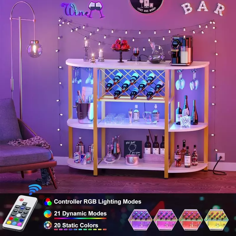 Mobile da Bar in metallo a 4 livelli con presa e luce a LED, tavolo da Bar da pavimento indipendente per liquori