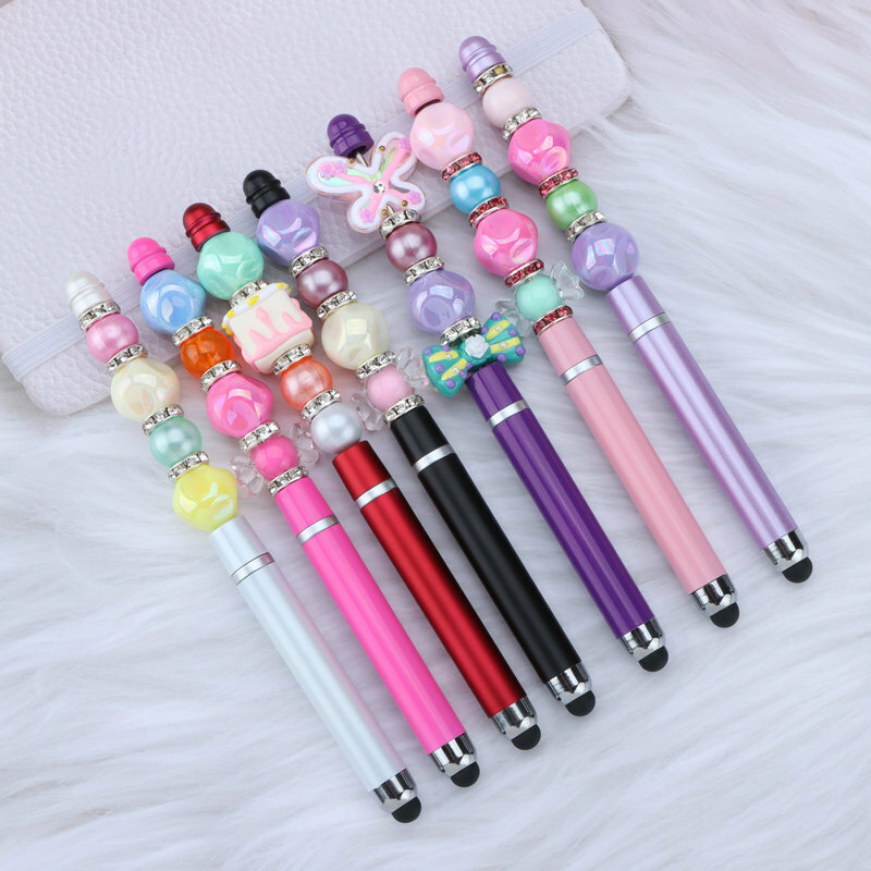 30Pcs Multi Color Touch Screen Beaded Pen DIY Cute Puzzle Beadable Ball Pen Mobile IPad Touch Pens Business Office Gift Pen
