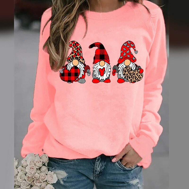 Ernte Sweatshirts Frauen Hoodies Frauen Sweatshirt Bluse Top Red Zwerg Puppe Druck Pullover Valentinstag Frauen Trainings tuch