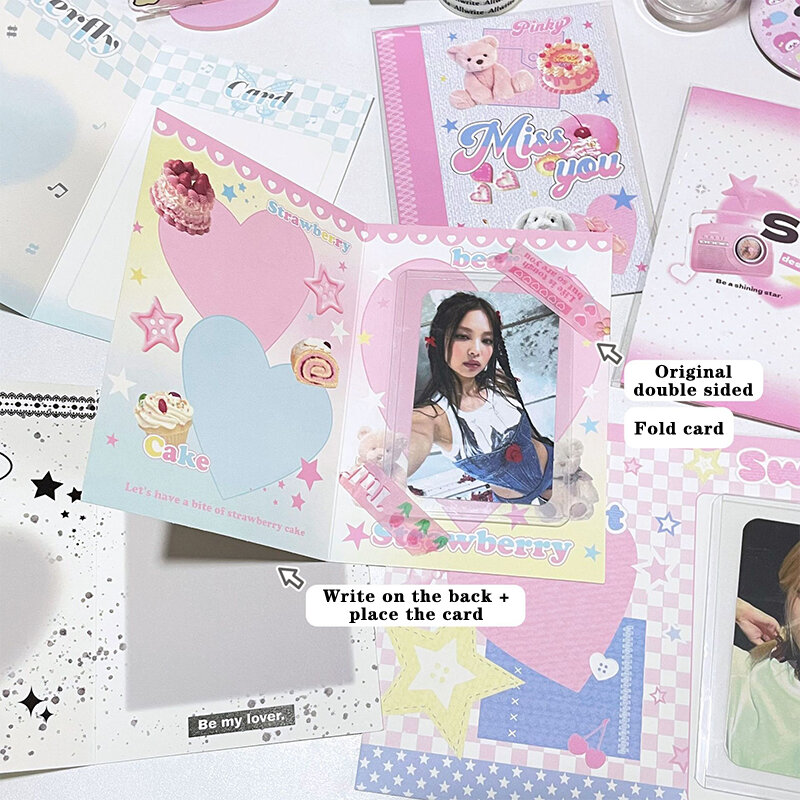 10 szt. Koreański Ins modna urocza Kpop 3-calowa fotokartka tylna karta składany uchwyt na kartę papier dekoracyjny materiał DIY pakowanie