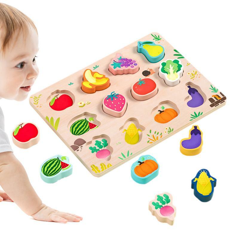 Kształt Puzzle do układania zwierząt transport owoców kolorowy drewniany kształt zabawki sortowania Puzzle wkładane Montessori kształt Sorter zabawki