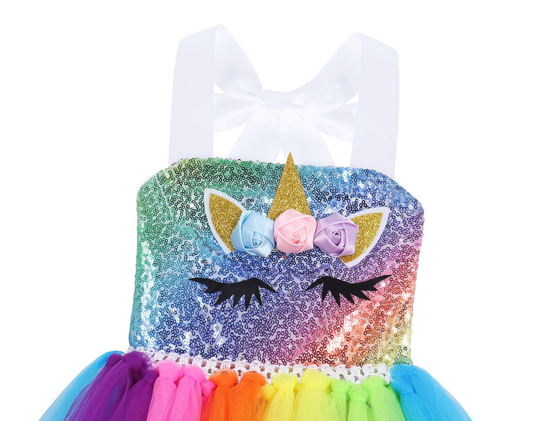 Jurebecia-Fato de unicórnio com bandana para meninas, roupas de vestir, tutu arco-íris, presente de aniversário