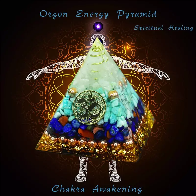 Orgonite 피라미드 송진 공예 홈 장식, 오르곤 크리스탈 아마조나이트 에너지 요가 차크라 치유 명상, 홈 장식