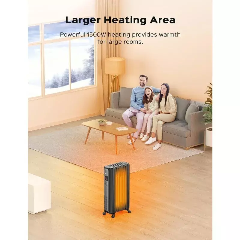 Oil Filled Radiator, Electric Radiant Heaters for indoor use Large Room with Remote Control, Child Lock, 4 Modes24h