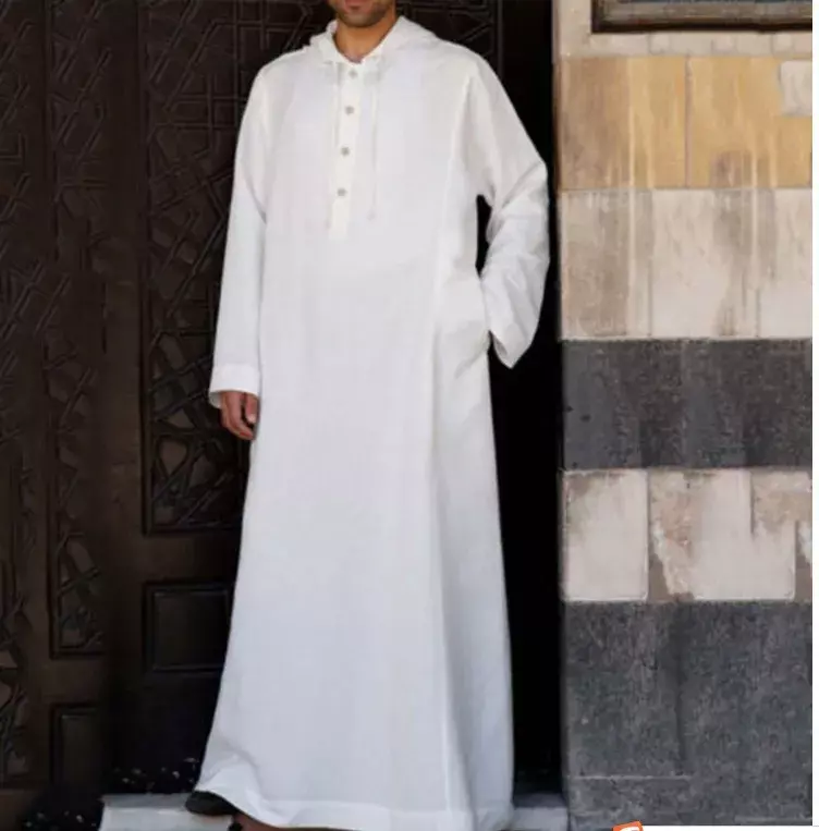メンズ長袖フード付きドレス,ルーズフィット,通気性,汚れたアラビア風,カフタン,ドバイ