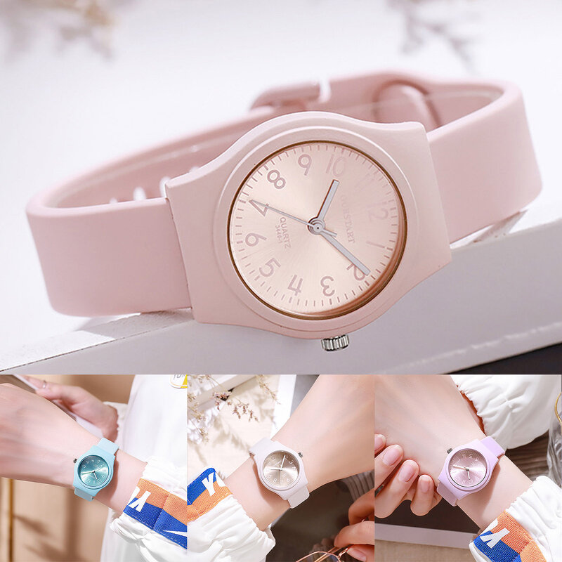 남녀공용 실리콘 쿼츠 시계, 울트라 소프트 실리콘 스트랩, 단색 손목 시계, 시간 및 일정 정리
