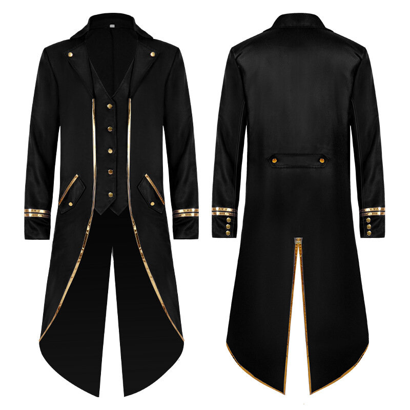 Original Gilded Overcoat Costume for Cosplay Halloween Medieval Retro Punk Gold-edged Long Coat