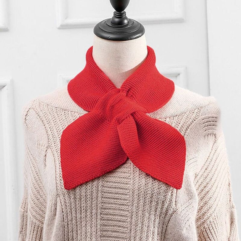 Warm Cross Scarf Winter Knitted Windproof Sweater Bowtie Detachable Casual Neck Warmer Women
