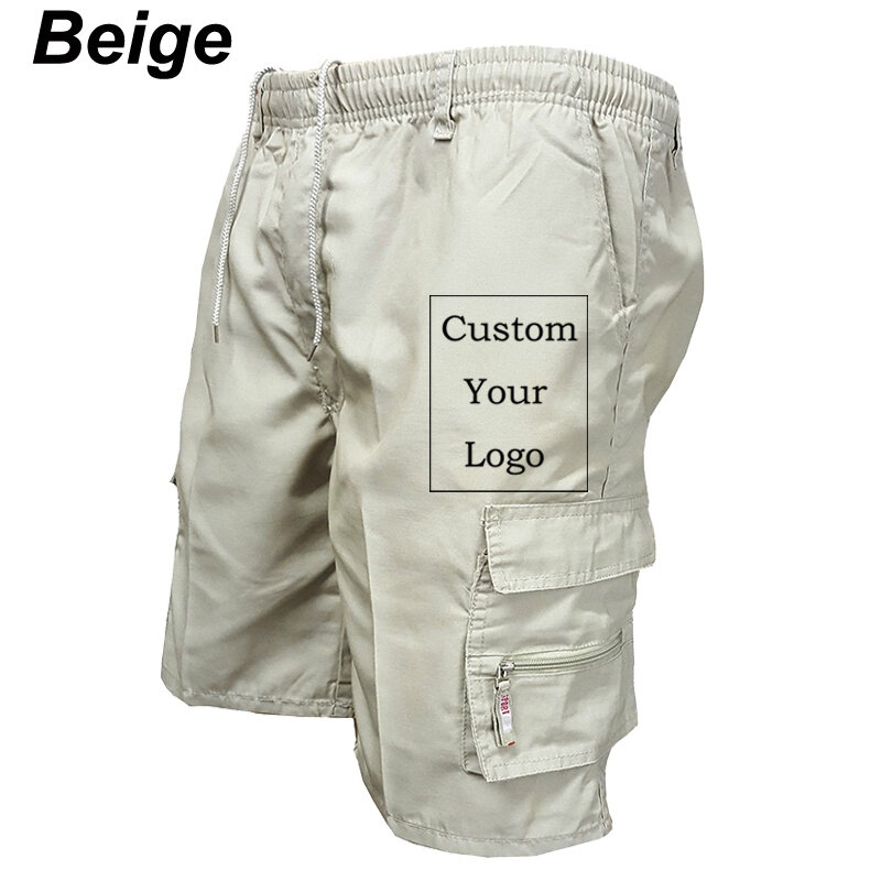 Pantalones cortos de carga informales para hombre, pantalón corto con cremallera y bolsillo, táctico, personalizado, con cordón, para senderismo, Verano