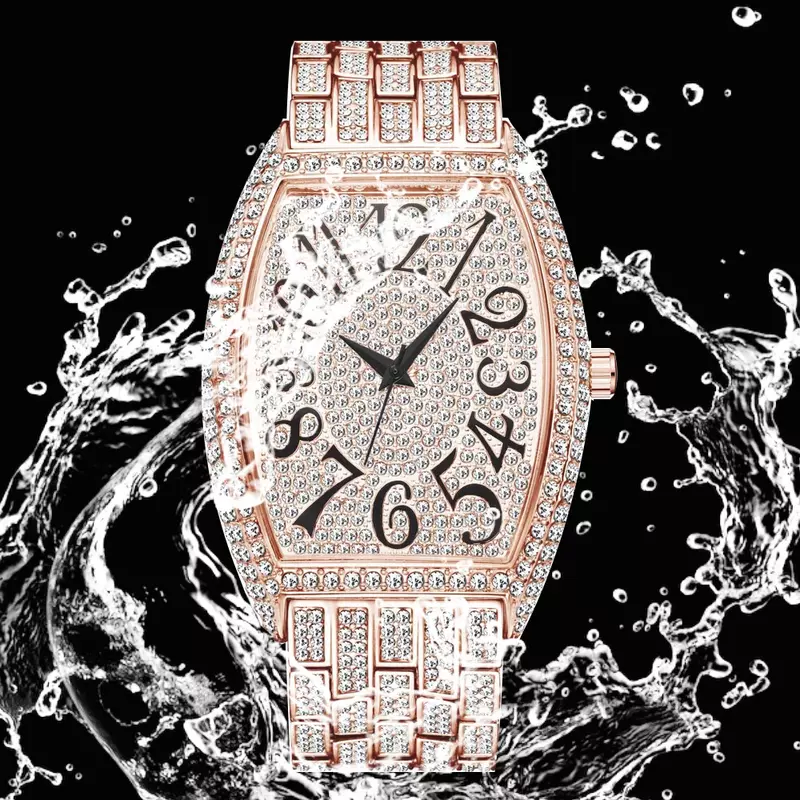 Dropshipping 2021 cheio de diamante relógio para homem hip hop iced para fora relógios femininos rosa ouro quartzo dos homens relógios de pulso relogio masculino