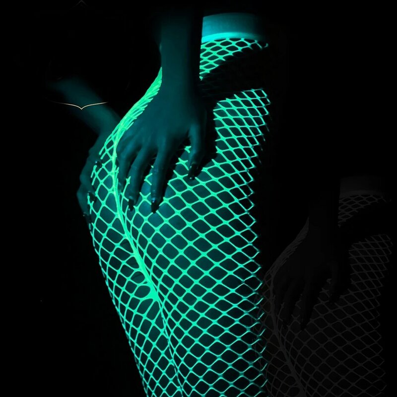 Sexy Luminous rajstopy netto rajstopy damskie cienkie drążą uwodzicielskie do klubu na imprezę pończochy legginsy