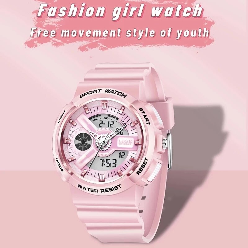 LIGE 군사 어린이 스포츠 시계 50M 방수 전자 손목 시계 중지 시계 시계 어린이 디지털 시계 소년 소녀 + 상자