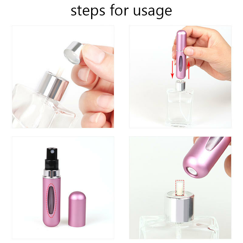 ポータブル香水スプレー5/8ml,液体容器,化粧品用,アルミニウム製,詰め替え可能なボトル