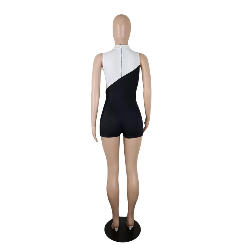 Szkzk-Mono corto ajustado con cremallera para mujer, ropa de calle sexy con retazos de colores contrastantes, 2022
