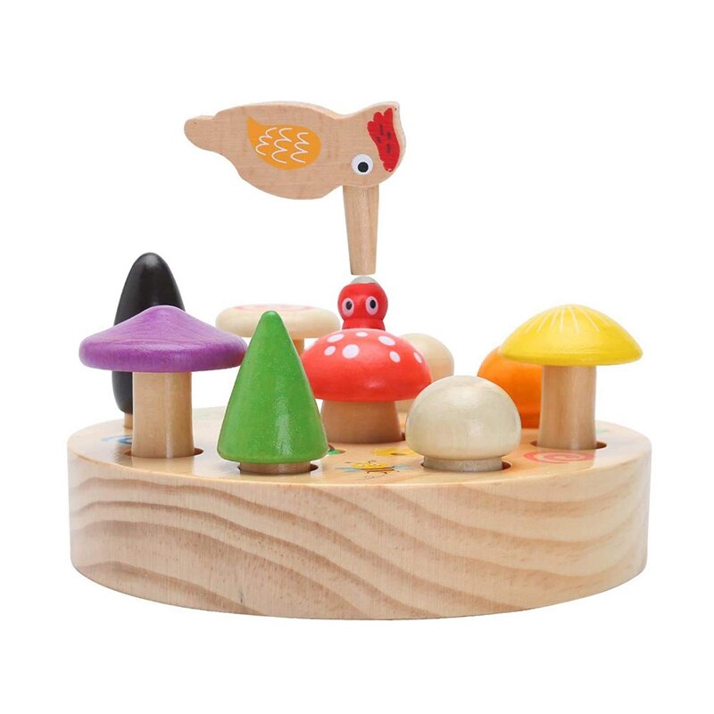 子供のための教育用磁気おもちゃ、木製のおもちゃ、木工、キノコ収穫、就学前の学習
