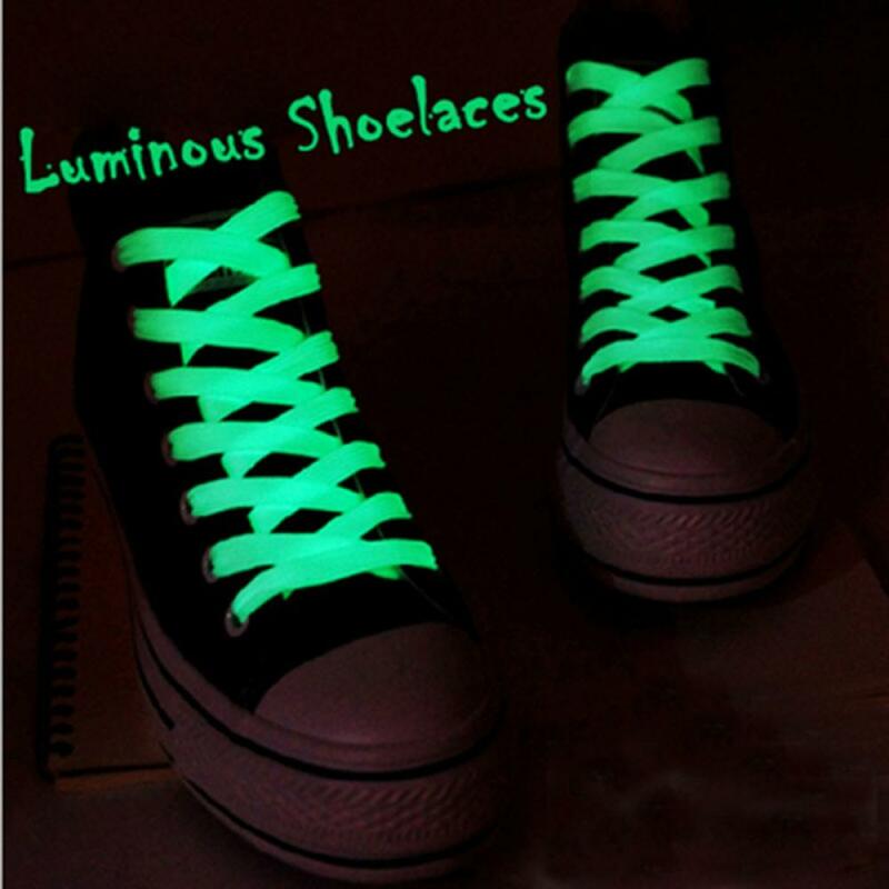 Laços de sapatos iluminados para esporte atlético, lona plana, brilho no escuro, cor noturna, cordas fluorescentes, 1 par
