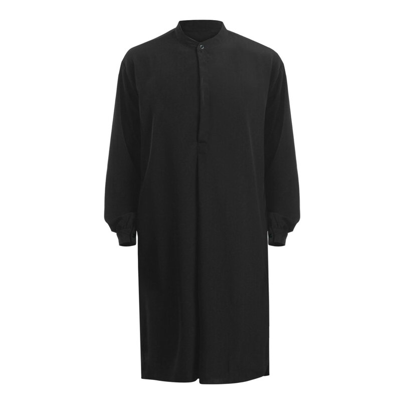 Men'S Spring Autumn Arab Long Gown Robe Shirt Solid Long Sleeve Button Down Muslim Kaftan Burka Dress Loungewear Robes