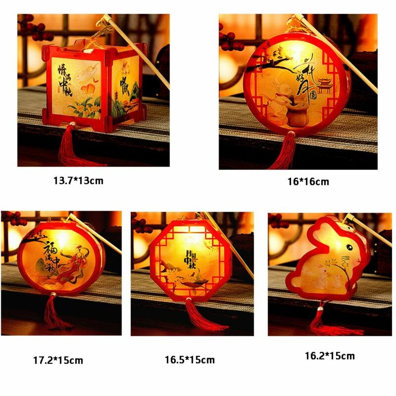 Plastic Luminous Lantern Rabbit/octagon Shaped Chinese Traditional Style Glowing Lanterns Electronic DIY Spring Festival