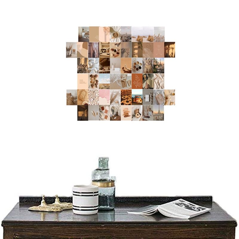 50 pezzi immagine estetica Beige per Collage da parete, carte Boho da 4 x6 pollici, Kit di stampa Collage decorazioni per la stanza di colore caldo per ragazze