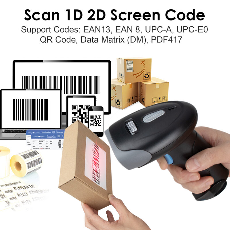 Pembaca Barcode Supermarket 1D/2D berkabel USB/nirkabel 2.4G, pemindai kode QR gambar CMOS pengurai kecepatan tinggi U26