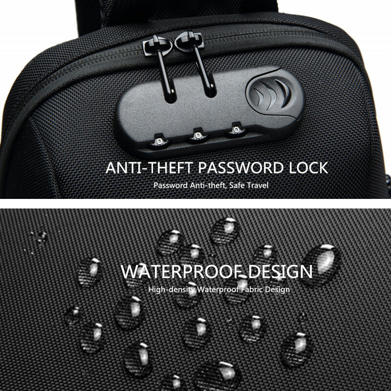 OZUKO-mochila de pecho impermeable con puerto de carga USB, bolso antirrobo, bandolera de hombro