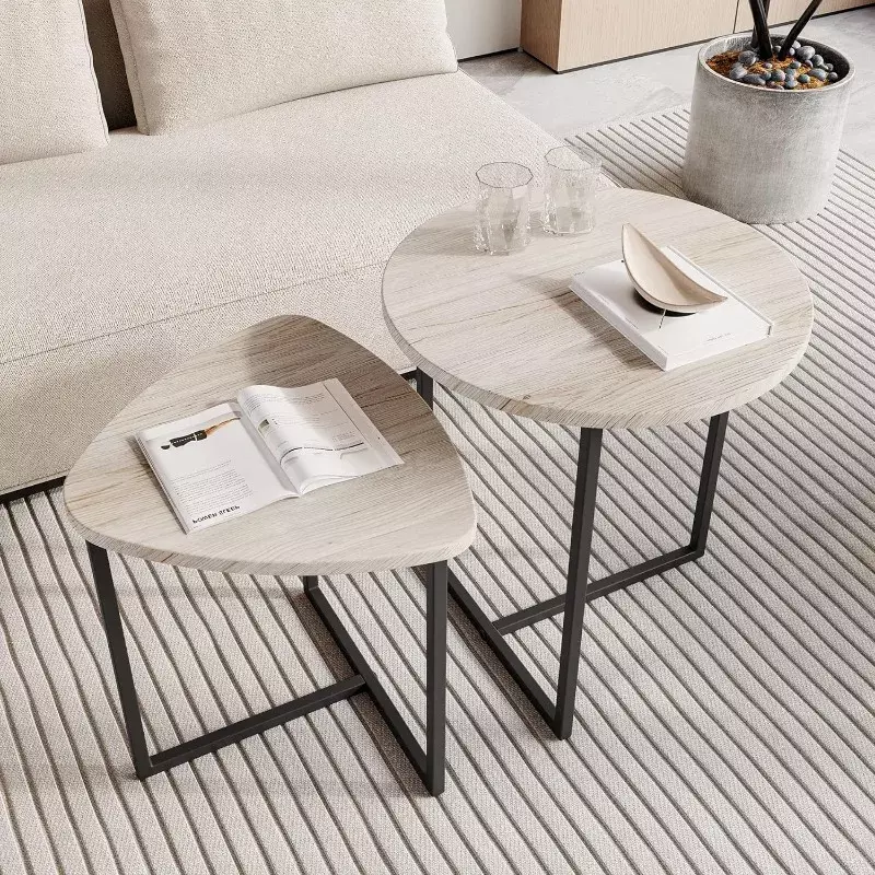 Круглый журнальный столик HOJINLINERO, набор из 2 столов для гостиной, журнальный столик для гостиной, прочный и простой в сборке