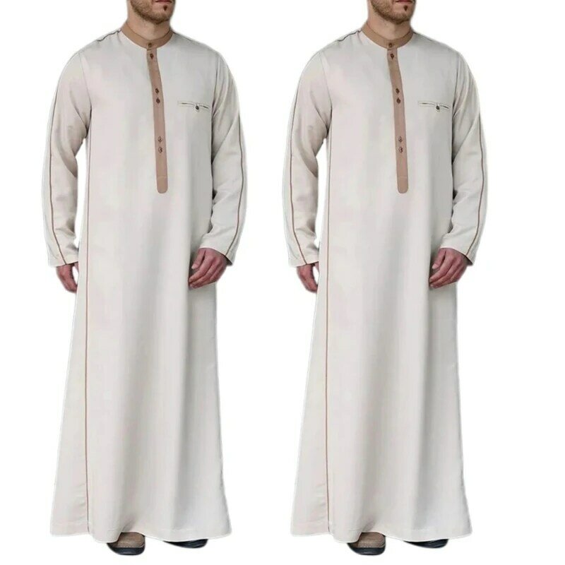Mens Long Sleeve Kaftan Arab Robe Traditional Muslims Robe Neck Arab Robe Islamic Robe Muslims Ethnic Clothing Robe
