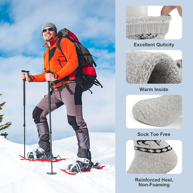 Simiya-メンズのメリノウールサーマルソックス、暖かくて厚い、通気性、elkクルー、ハイキング、寒い冬、5ペア