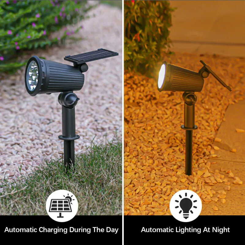 9 led solar spotlight, à prova d'água ip65, brilho ajustável, para jardim, quintal, garagem, pátio, lei decoração