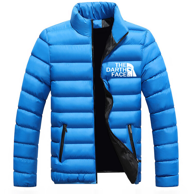 De Darth Gezicht Logo Print Mannen Opstaande Kraag Donsjack Aanpasbare Logo Winter Modieuze Down Mannen Effen Kleur zip Jacket