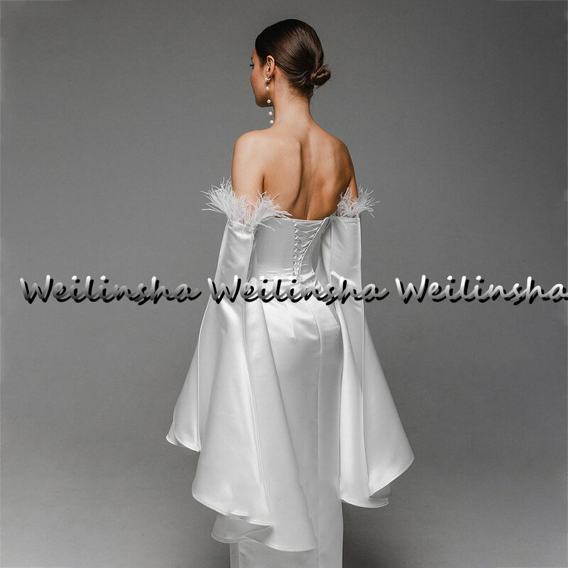 Weilinsha-vestidos de novia modernos sin tirantes, vestidos de sirena de manga larga acampanada con cordones en la espalda, 2022