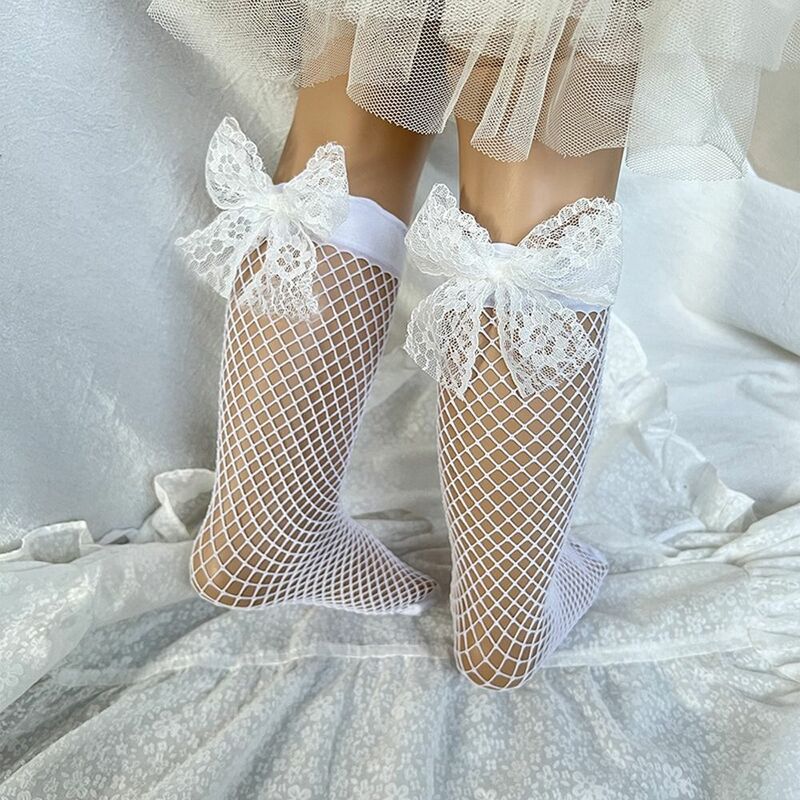 Calcetines largos de encaje para niñas, medias hasta la rodilla, estilo coreano, Lolita, cómodo, transpirable, suave, lazo, Verano