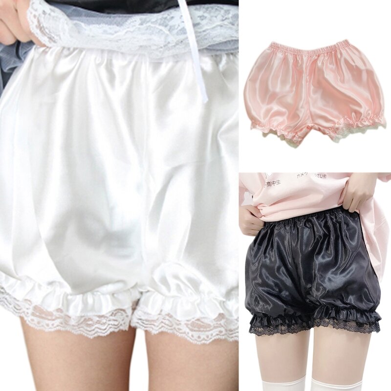 Women Girls Bloomers Lace Trim Maid Loose Pumpkin Pants Solid