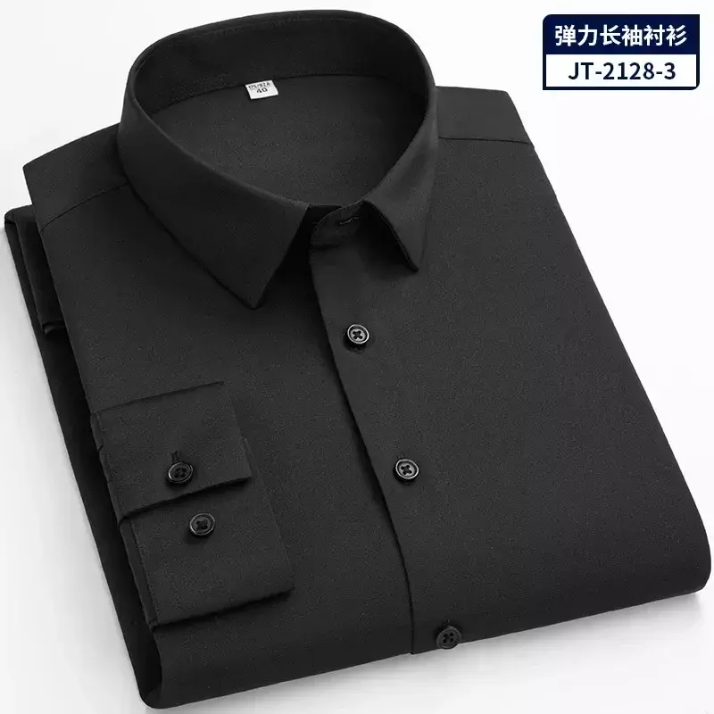 6xl Naadloze Elastische Heren Overhemden Niet Strijken Nieuwe Effen Kleur Zijde-Achtige Tops Business & Professionele Mannen High-End Shirt