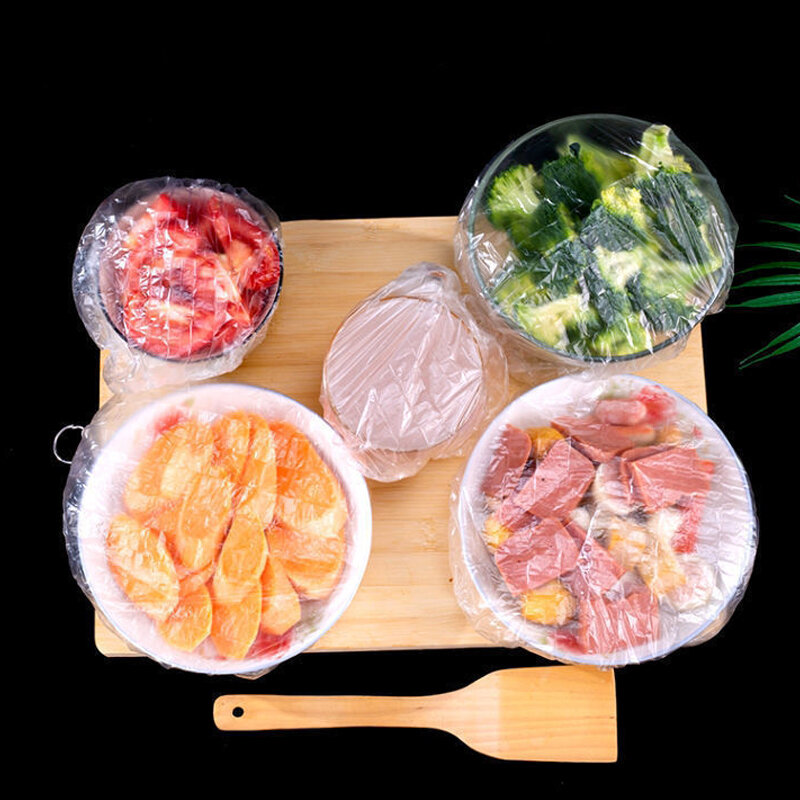 100 stücke Einweg-Lebensmittel abdeckung Kithchen Kühlschrank Obst Lebensmittel Stretch Reste Schutz Flim staub dichte Schalen Tassen Kappen Tasche