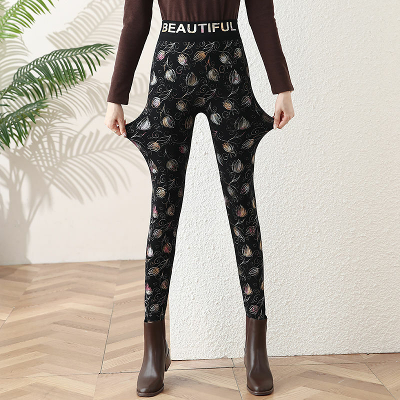 กางเกงเลกกิ้งเอวสูงของผู้หญิงกางเกงฟิตเนสเล่นโยคะ Sablon Bunga ฤดูหนาวฤดูใบไม้ร่วง