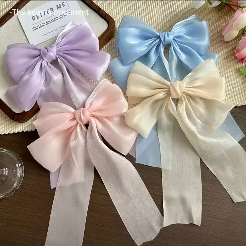 Modieus Meisje Candy Color Strik Lint Eend Gefactureerd Lente Clip Half Tie Haar Meisje Lieve Nieuwe Haarclip Accessoires Korea 2024