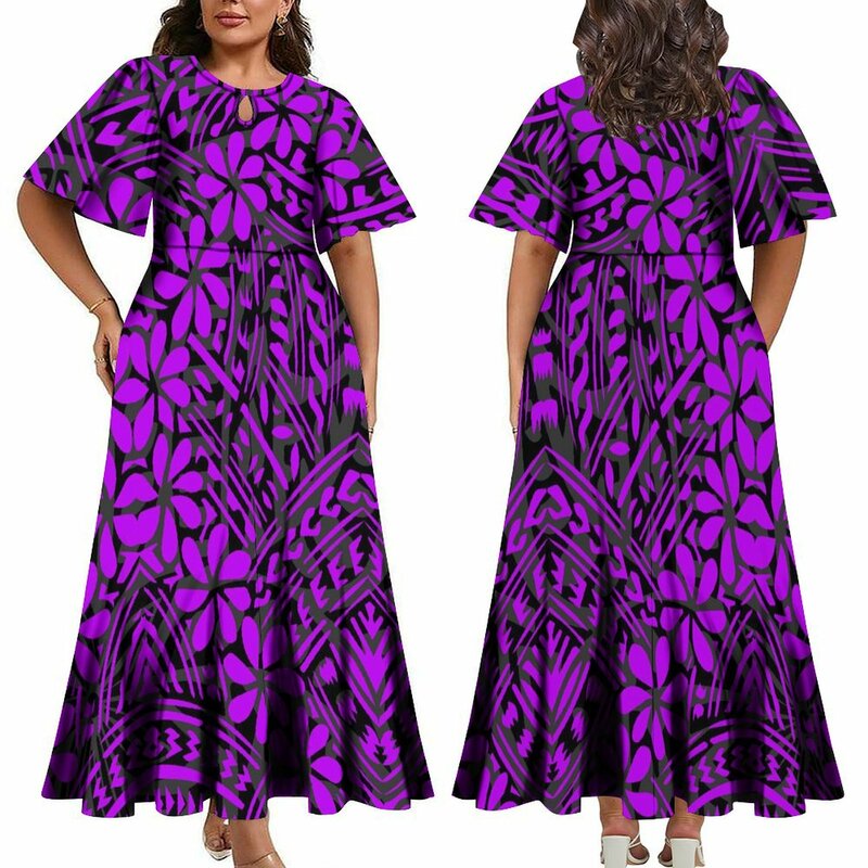 Vestido maxi estampado personalizado para mulher, Samoa, manga curta, Tribal, Fashion Party, Verão, 2022