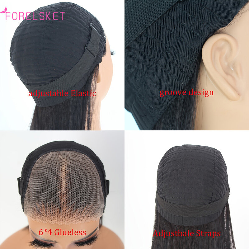 Wig rambut manusia tanpa lem, Wig Bob HD renda lurus pendek Bob 6x4 renda Frontal untuk digunakan