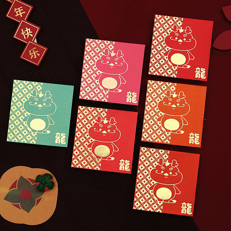 만화 2024 중국 새해 행운의 빨간 봉투, 용년 2024 선물, 돈 주머니, 빨간 패킷, 새해 파티 용품, 6 개