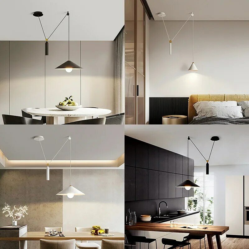 북유럽 LED 펜던트 조명, 창의적인 리프팅 디자이너 샹들리에, 식당 거실 서재 홈 장식 조명 고정장치