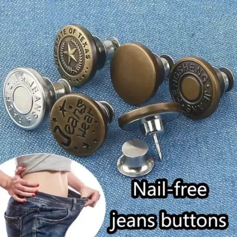 Botão de metal retrô destacável para jeans, botões de cintura ajustável, sem costura, fivelas de calças, kit de reparo de pregos, enviar ferramentas, 20 pcs, 10pcs