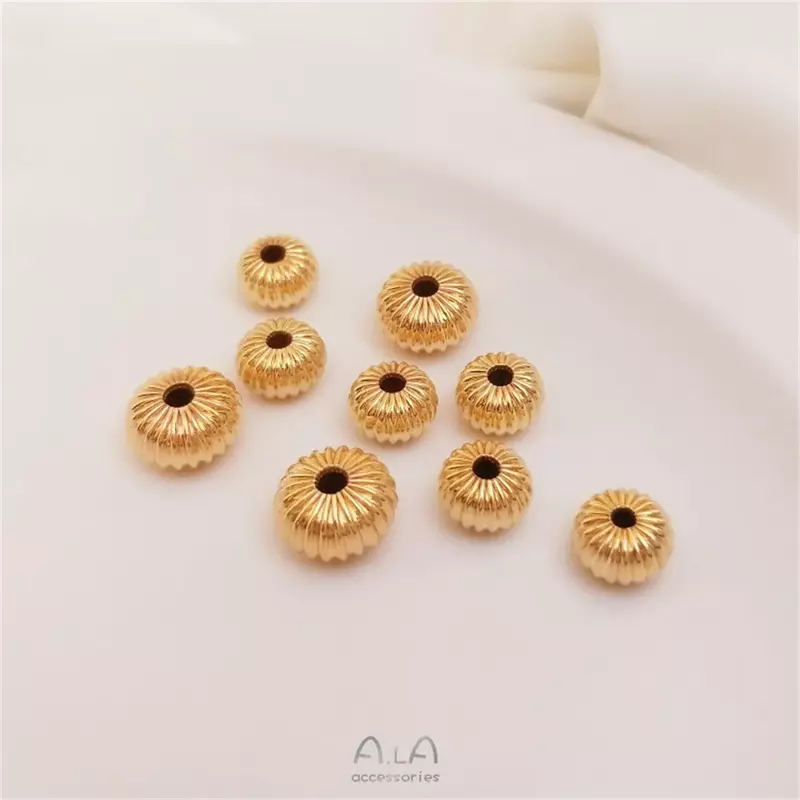 Perline di zucca in oro 14 carati a righe piatte divise per il calcolo dell'abaco perline fatte a mano fai da te perline allentate braccialetto accessori per gioielli