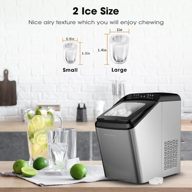 CROWNFUL-máquina de hielo inteligente con Control remoto por aplicación, dispositivo de hielo de 9 balas listo en 7-10 minutos, 33 libras en 24H