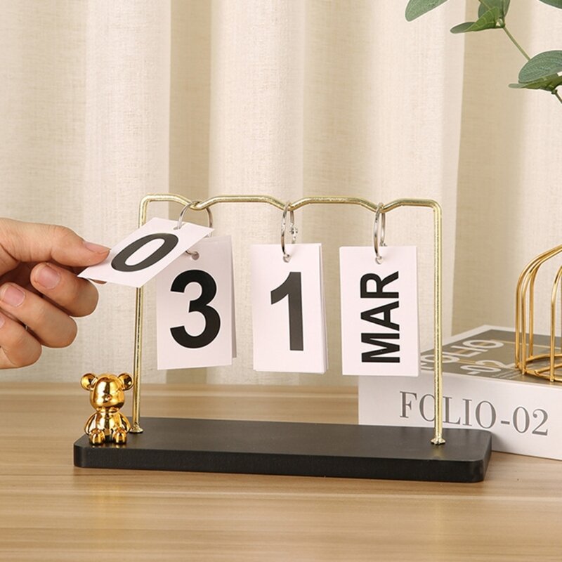 Decoratieve flip-kalender woondecoratie, ijzeren ringen bindende permanente kalender met datums/maandkaarten bureaukalender
